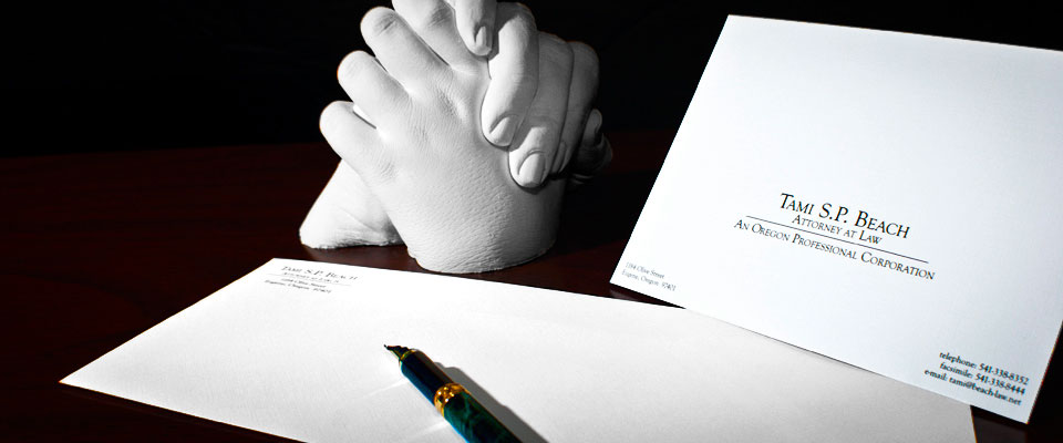 Law firm letterhead and envelope with a fountain pen
